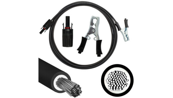 Kabel solarny przyłączeniowy 4mm2 złącze typu Krokodyl 40A / gniazdo typu MC4 czarny 1m