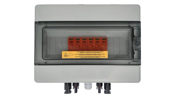 Rozdzielnica PV wyposażona HF 1x12 T2 2-string szara VCX MC4 1000VAC 1500VDC UV 280x220x100 RFOT-016